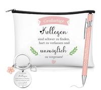 Xuniea Set di Regali per Ringraziare 1 Borsetta per Trucco 1 Portachiavi per Colleghi e 1 Penna a Sfera Regalo di Addio per Cambio di Lavoro e Dimissioni(Großartige Kollegen sind schwer zu finden)