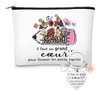 Xuniea Set di Regalo Grazie Maestra Include Portachiavi Borsa per il Trucco in Tela Regalo di Ringraziamento per gli Insegnanti Regalo di Laurea Natale Pasqua(Grand Cœur)