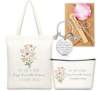 Xuniea Set Regalo Incentivo da 4 Pezzi Include Borsa in Tela per Incentivi Borsa per Cosmetici Portachiavi con Biglietti d'Auguri Floreali Regali di Compleanno e Natale