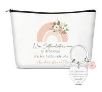 Xuniea Set Regalo Ispiratore Includi 1 Trousse da Trucco Arcobaleno, 1 Portachiavi Motivazionale con Frase per Collega Amico Idee Regalo Motivazionale per Laurea Dimissioni Compleanno Natale