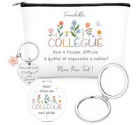 Xuniea Set Regalo per Collega di Lavoro Donna, Borsa per il Trucco Portachiavi Specchio Regalo per Pensionamento, Addio, Ringraziamento Collega, Cambio di Lavoro, Natale, Compleanno