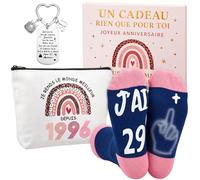 Xuniea Set Regalo per il 30° Compleanno da Donna - Trousse per il Trucco 1996, Calzini e Portachiavi, Idea Regalo Divertente per Donne Nate nel 1996