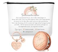Xuniea Set Regalo Sorella dell'anima - Trousse per Cosmetici, Specchietto Bifacciale per il Trucco e Portachiavi a Forma di Cuore - Regalo di Amicizia per Donne, Amiche, Colleghe, Compleanni