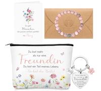 Xuniea Xuniea Regali per Donna Include Borsetta Cosmetici Bracciale con Pietra Naturale Portachiavi con Biglietto Busta Idee Regalo per Compleanni Natale(Freundin)