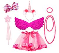 XUNIVERS 7 Pcs Gonna Unicorno per Bambini,Set Cosplay di Unicorno,Bacchetta Magica a Stella,Vestito da Principessa Ali con Cerchietto Unicorno,Gonna per Festa Compleanno Partito Regalo Carnevale