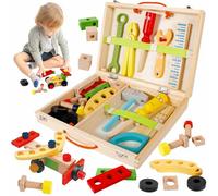 XUNIVERS Cassetta Attrezzi Bambini,34 Pezzi Cassetta degli Attrezzi in Legno Bambini Giocattolo,Attrezzi da Lavoro Costruzioni con degli Attrezzi,Fai-da-Te Banco da Lavoro,Regalo Bambina Bimbo 2-6