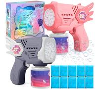 XUNIVERS Pistola a Bolle per Bambini,con 2 Bottiglie di SoluzioneSpara Bolle di Sapone Automatico Macchin 10 Pezzi Soluzione Bolla,Bubble Gun,Estate per Festa/Spiaggia/Compleanno/Matrimoni