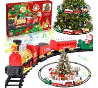 XUNIVERS Trenino Natalizio Elettrico per Bambini con Supporto Installazione, Treno Giocattoli Albero di Natale con Luci e Suoni, set di trenini giocattolo da posizionare intorno e sotto l'albero