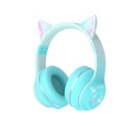 Xunpuls Cuffie Bluetooth per Bambini, Senza-Fili Cuffie Over-Ear, Con orecchie LED, Pieghevole, Con Microfono, Micro SD/TF, HD Stereo, Cuffie ragazze orecchie gatto per scuola/scrivania/PC/TV(verde)
