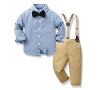 xuntao Baby Boy Clothes Suits, Toddler Dress Shirt con Papillon + Bretelle Pantaloni Outfit Set Gentleman Wedding Blu 9-12 Mesi