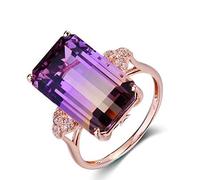 Xunuo - Anello da donna placcato in oro rosa 18 carati, con smeraldo viola e tormalina taglio cuscino, US size 10, Zirconia, placcato oro, oro rosa, gemma, rosa, Zirconia cubica, smeraldo, tormalina