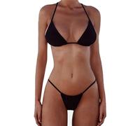 XUNYU Bikini da donna con perizoma, bikini brasiliano, sexy, due pezzi, costume da bagno a triangolo con scollo all'americana, Bikini Set Nero, S