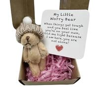 Xunzhi Worry Bear Hug in a Box, piccolo orso tascabile abbraccio in una scatola, 1 set mini preoccupazione B-ear con biglietto ispiratore, mini W-orry B-ear tasca in peluche H-ug con biglietto
