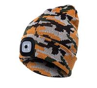 XUPHINX Cappellino in Maglia 4LED,Unisex Cappello Invernale più Caldo Ricaricabile Mani libere Torcia cap,per Pesca all'aperto, Caccia, Campeggio, Barbecue, Corsa,Camuffamento Dorato