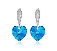 XUPING Cuore dell'oceano Orecchini pendenti per donne Argento Dangle Blue Crystal Heart Zirconia Ipoallergenici Orecchini Trendy Gioielli