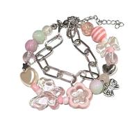 XuQiZZpp Bracciali da donna a doppio strato in acrilico con perline a vento freddo Hip-hop Bowknot ciondolo dolce temperamento gioielli regolabili braccialetti bowknot per gli uomini
