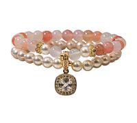 XuQiZZpp Elegante braccialetto a doppio strato con perle e strass leggeri in resina per un comodo uso quotidiano gioielli strass perle, Misura unica, come descritto