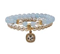 XuQiZZpp Elegante braccialetto a doppio strato con perle e strass leggeri in resina per un comodo uso quotidiano gioielli strass perle, Misura unica, come descritto