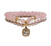 XuQiZZpp Elegante braccialetto a doppio strato con perle e strass leggeri in resina per un comodo uso quotidiano gioielli strass perle, Misura unica, come descritto