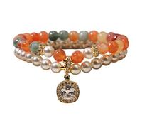 XuQiZZpp Elegante braccialetto a doppio strato con perle e strass leggeri in resina per un comodo uso quotidiano gioielli strass perle, Misura unica, come descritto