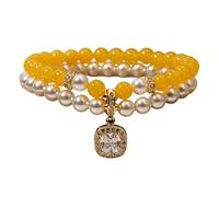 XuQiZZpp Elegante braccialetto a doppio strato con perle e strass leggeri in resina per un comodo uso quotidiano gioielli strass perle, Misura unica, come descritto