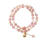 XuQiZZpp Occasione festiva doppio filo di quarzo fragola e perle d'acqua dolce con zirconi pietra naturale