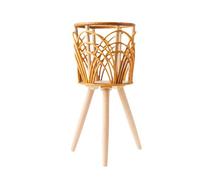 XuQiZZpp Supporto per piante in rattan, supporto intrecciato in legno con gambe in legno, espositore in rattan, decorazioni da pavimento
