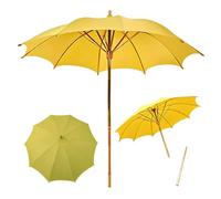 XUQQU Ombrellone da Giardino in Bambù 220cm, Ombrellone da Esterno Artigianale con 10 Stecche, Telo Traspirante in Tessuto Intrecciato Protezione UV UPF50+ per Piscina, Spiaggia e Matrimonio(Yellow)