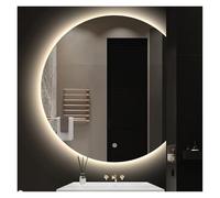 XUQQU Specchio da Bagno A LED, Specchio da Trucco Rotondo A Mezzaluna Retroilluminato, Specchi Luminosi Intelligenti Antiappannamento, 3 Colori, Luminosità Dimmerabile(Cut Right,70 * 70cm)