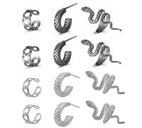 XURJUMI 12 Pezzi Orecchini uomo donna,orecchini uomo cerchio,Clip Senza Buco Inossidabile cerchi orecchini non piercing clip on uomo in acciaio,Tondo,Colore Argento Nero,Orecchini finti
