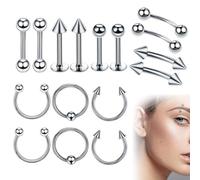 XURJUMI 16pz Piercing Colore Acciaio Chirurgico Piercing per Il Corpo Stud Barbell per Sopracciglia Lingua Naso Ear Lip capezzoli Sopracciglio elica Trago Cartilagine Anello(1.2 * 10MM)