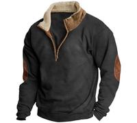 XUSAI Felpa da Uomo Country Vintage Tinta Unita Sportiva Casual da Esterno 1/4 Zip Felpa da Cowboy Occidentale Felpa con Cappuccio,Nero,XL
