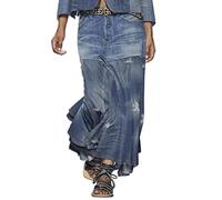 XUSAI Gonna Lunga in Denim Estivo strappato retrò Lavato per Donna Gonna Lunga in Jeans Aderente Patchwork,Dark Blue,3XL