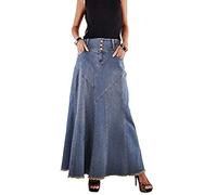 XUSAI Gonna Lunga in Jeans Lavato retrò da Donna Increspato Gonne Maxi in Denim a Trapezio con Orlo Grezzo,Blu,4XL