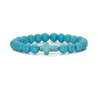 Xusamss Braccialetto religioso alla moda con croce da 8 mm, perline turchesi occhio di tigre, braccialetto elastico, polso 19,5 cm, 7.5 inch, corallo nessun tipo di metallo, Nessuna pietra preziosa