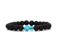 Xusamss Braccialetto religioso alla moda con croce da 8 mm, perline turchesi occhio di tigre, braccialetto elastico, polso 19,5 cm, One Size, Senza metallo