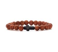 Xusamss Braccialetto religioso alla moda con croce da 8 mm, perline turchesi occhio di tigre, braccialetto elastico, polso 19,5 cm, 7.5 inch, corallo, Nessuna pietra preziosa