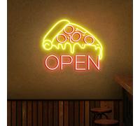 Xusdamyj Pizza Open Neon Scudo, Pizza Shop Cartello Aperto Pizza Shop Finestra Cartello Aperto Personalizzato Aperto Ristorante LED Luce Pizza Shop Targa da Parete