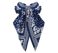 Xushengsheng Fermaglio per capelli con motivo cachemire lungo tinto, con nastro, bandana da donna in blu navy con fiocco
