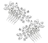 Xushengsheng Pettine per capelli da sposa, 2 fermagli per capelli con strass tempestati di cristalli, accessori per capelli da sposa scintillanti