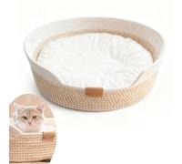 Xusxes Letto per Gatti in Corda di Cotone, Cuccia per Gatti con Cuscino, Lettino per Gattis, 40 cm, Lavabile, per Dormire Tutti i Gattis, con Cuscino, Universale per Tutte le Stagioni (Bianco)