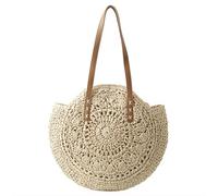 Xusxes Rotonda Borsa in Paglia da Spiaggia, Rotonda Borsa in Paglia di Beige Grande Capacità, Borsa Mare Paglia, per Viaggi Estivi, Gite Fuori Porta, Spiaggia