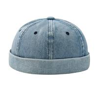 XUTCEKOUYR Cappellino da Marinaio retrò con Polsini arrotolati, da Uomo e da Donna, Senza Tesa, in Denim, Regolabile(Medium Blue)