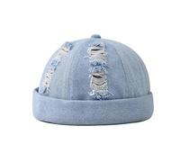 XUTCEKOUYR Cappellino da Marinaio retrò con Polsini arrotolati, da Uomo e da Donna, Senza Tesa, in Denim, Regolabile(A3)