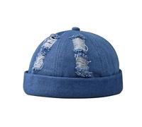 XUTCEKOUYR Cappellino da Marinaio retrò con Polsini arrotolati, da Uomo e da Donna, Senza Tesa, in Denim, Regolabile(A2)