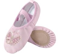 XUWEWI Scarpe Danza Scarpette da Ballo for Ragazze in Pelle con Suola Divisa e Senza Lacci Pantofole Yoga for Ballare(Pink,30)