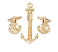 XUWEWI Set di gemelli classici da uomo, con fermacravatta e fermaglio for ancora nave, polsini, bottoni, accessori for abiti gioielli Per Uomo