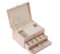 XUWEWI Three Layers Retro Pu Jewelry Box With Necklace Hook Earrings Ring Bracelet Storage Case Per Le Donne(Pink)