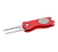 XUXHOU Forchetta da, Attrezzo Pieghevole in Acciaio Inossidabile e Lega di Alluminio per Riparare Le Zolle con Marcatore Magnetico per Palline, Ideale per la Manutenzione dei Campi da (Rosso)