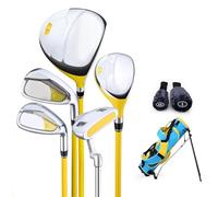 XUXHOU Set di Mazze da per Bambini, Set da Allenamento per Club in Ferro e Putter in Lega da 5 Pezzi in Lega con Copricapo per Borsa per Principianti (Giallo da 6 a 8 anni)